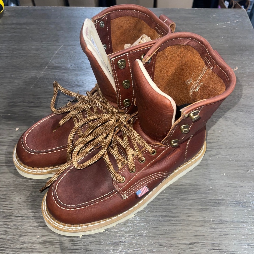 Georgia Boot Mens 8W 8" Brown Work Boot USA Wedge Mock Toe SPR Leather GB00480